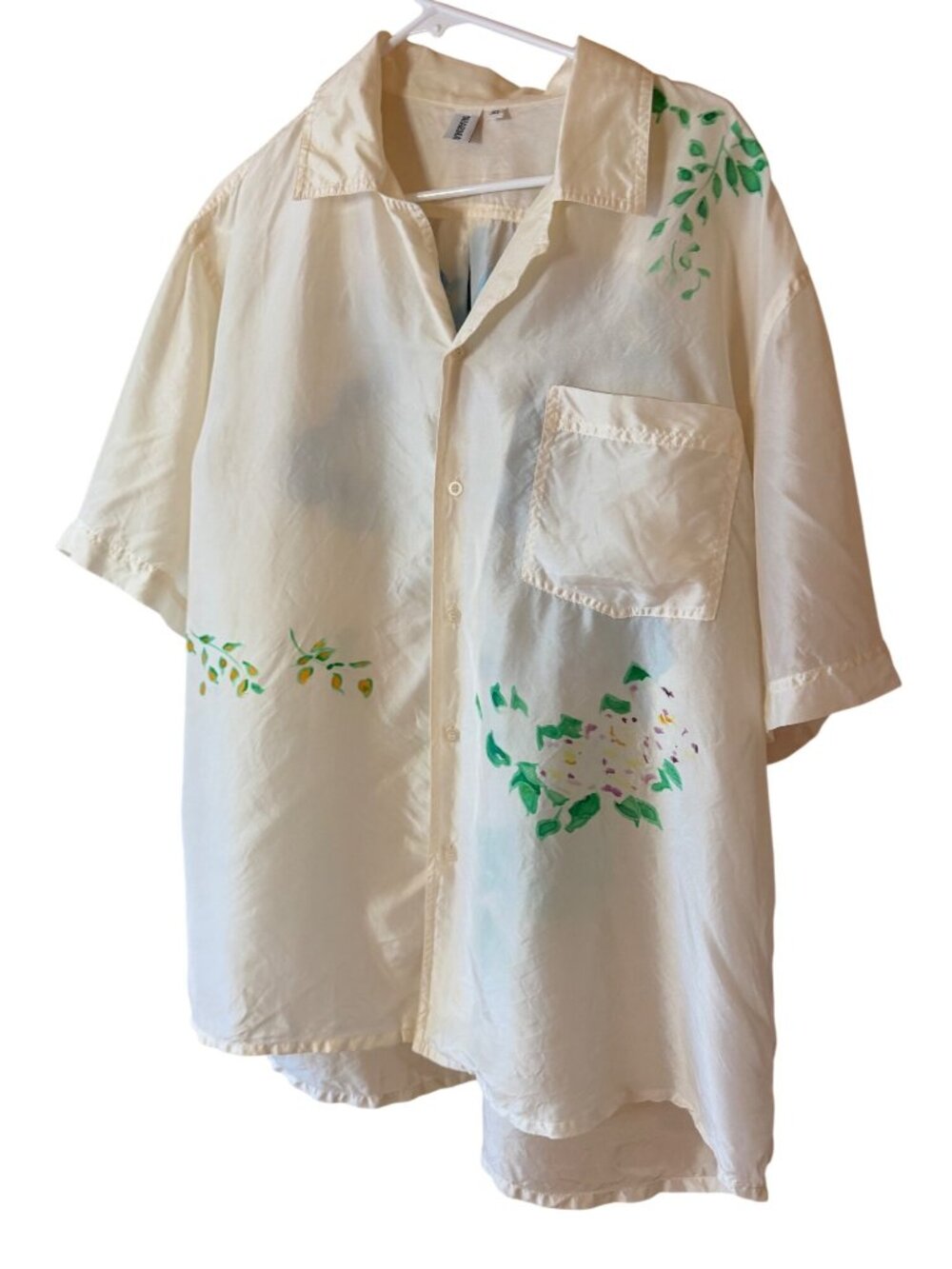Handpainted Mens Cocktail Theme Relaxed-fit Collared Shirt Size XL Silk Coastal